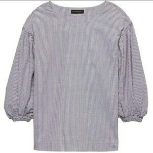 banana republic xs seersucker balloon sleeve blouse shirt top navy white striped